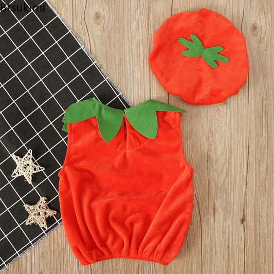 New Boy Sleeveless Set Costume Vest Set Infant Tops Pumpkin Outfits Boy Baby Toddler Hat Girl Halloween Fashion Baby Boy Clothes