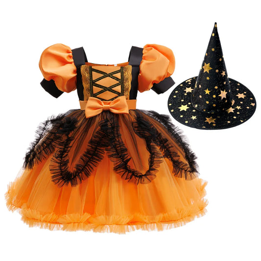 Halloween costume girl cosplay performance kids dress orange dress