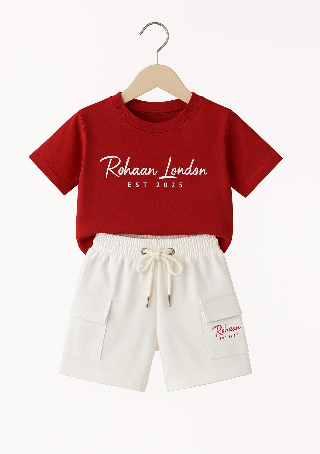 Pure 100% Cotton - Red and White T-shirt and Shorts Set