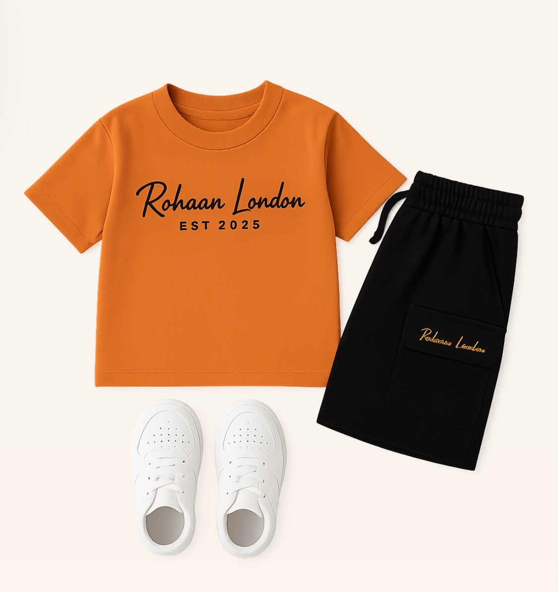 Pure 100% Cotton - Orange & Black T-shirt and Shorts Set