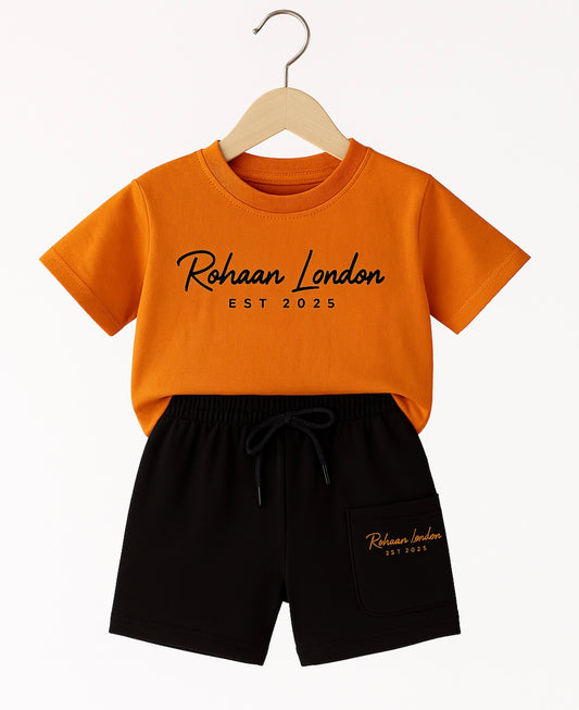 Pure 100% Cotton - Orange & Black T-shirt and Shorts Set