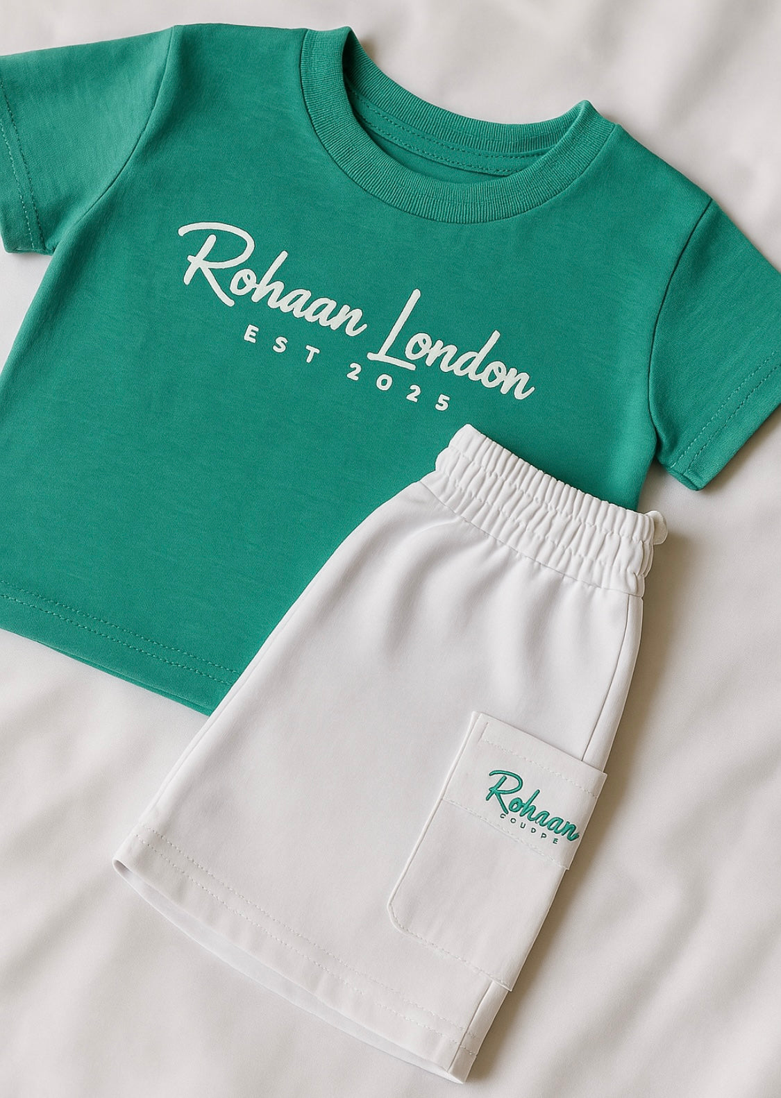 Pure 100% Cotton- Teal and White T shirt set - Kids