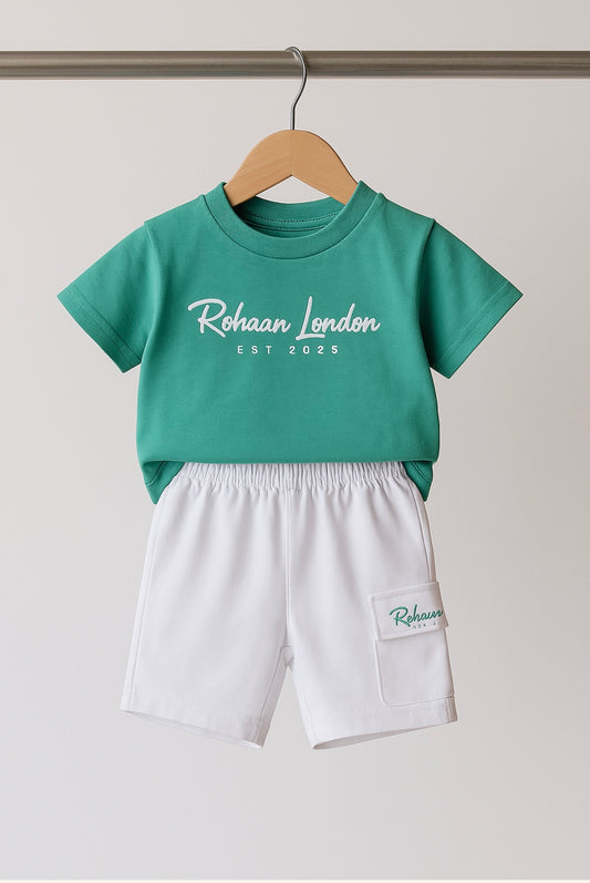 Pure 100% Cotton- Teal and White T shirt set - Kids