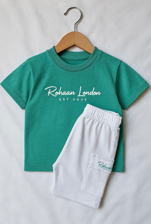 Pure 100% Cotton- Teal and White T shirt set - Kids
