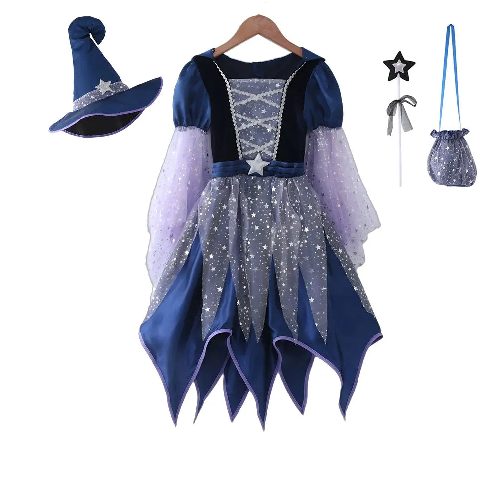 Cute Kids 60s Girls Boys Vintage Vampire Dress Halloween Villain Costume Play Wizard Apparel Kid All Saint's Day Pumpkin Outfit