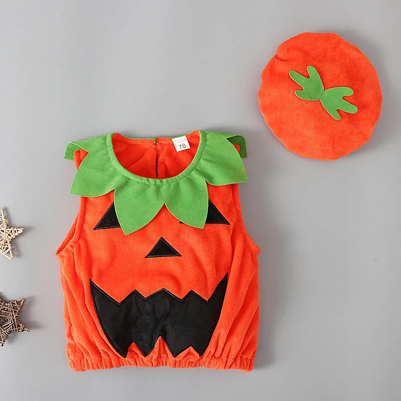 New Boy Sleeveless Set Costume Vest Set Infant Tops Pumpkin Outfits Boy Baby Toddler Hat Girl Halloween Fashion Baby Boy Clothes