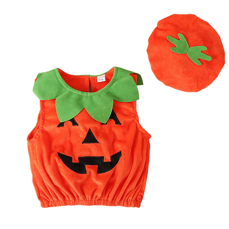 New Boy Sleeveless Set Costume Vest Set Infant Tops Pumpkin Outfits Boy Baby Toddler Hat Girl Halloween Fashion Baby Boy Clothes