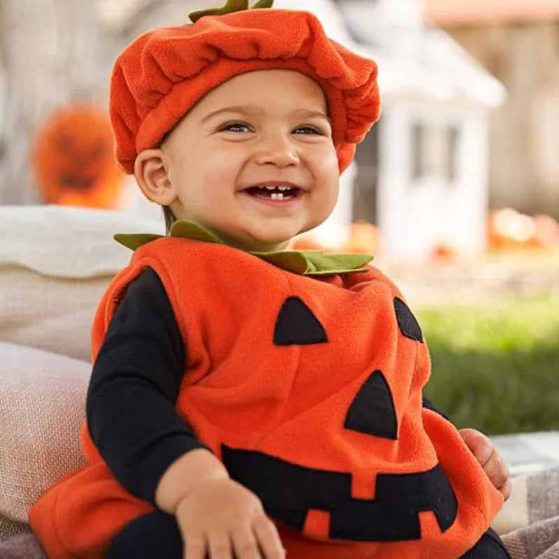 New Boy Sleeveless Set Costume Vest Set Infant Tops Pumpkin Outfits Boy Baby Toddler Hat Girl Halloween Fashion Baby Boy Clothes