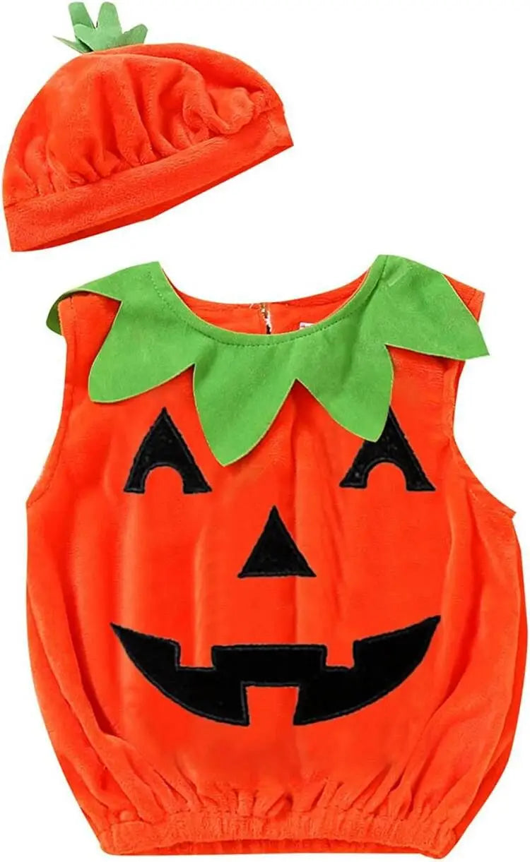 New Boy Sleeveless Set Costume Vest Set Infant Tops Pumpkin Outfits Boy Baby Toddler Hat Girl Halloween Fashion Baby Boy Clothes
