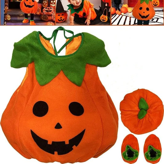 2025 Toddler Pumpkin Halloween Costume Set. Romper,Hat & Shoes.