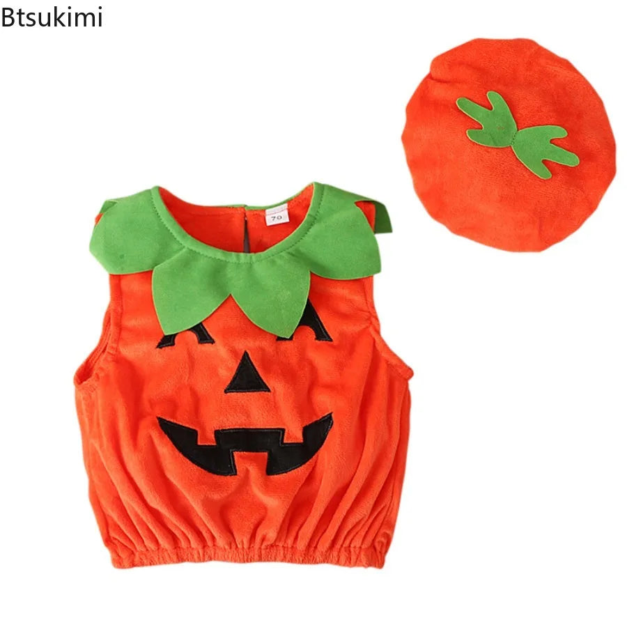 New Boy Sleeveless Set Costume Vest Set Infant Tops Pumpkin Outfits Boy Baby Toddler Hat Girl Halloween Fashion Baby Boy Clothes