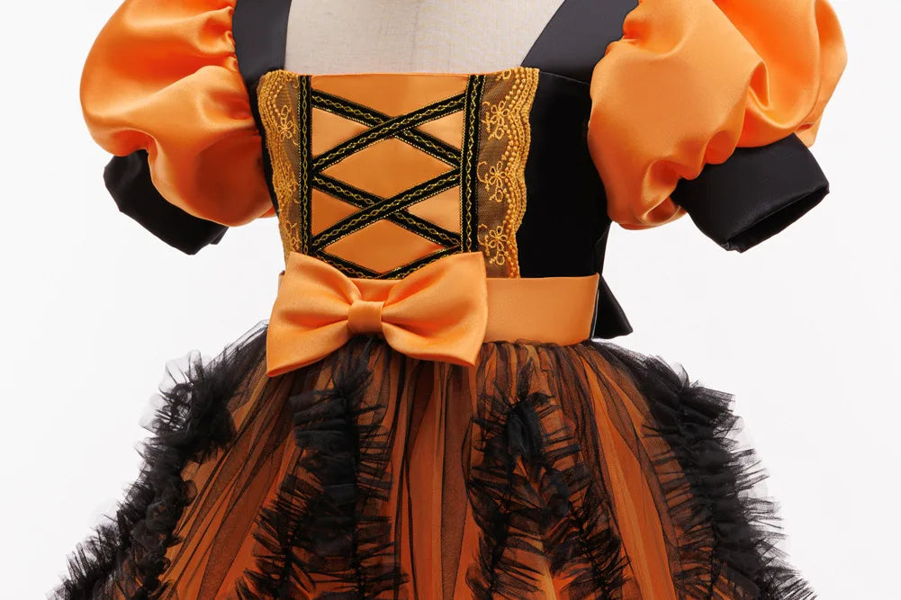 Halloween costume girl cosplay performance kids dress orange dress