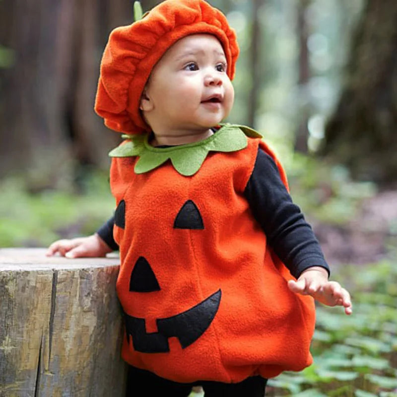 New Boy Sleeveless Set Costume Vest Set Infant Tops Pumpkin Outfits Boy Baby Toddler Hat Girl Halloween Fashion Baby Boy Clothes