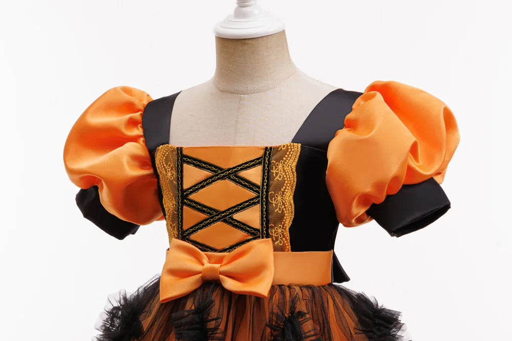 Halloween costume girl cosplay performance kids dress orange dress