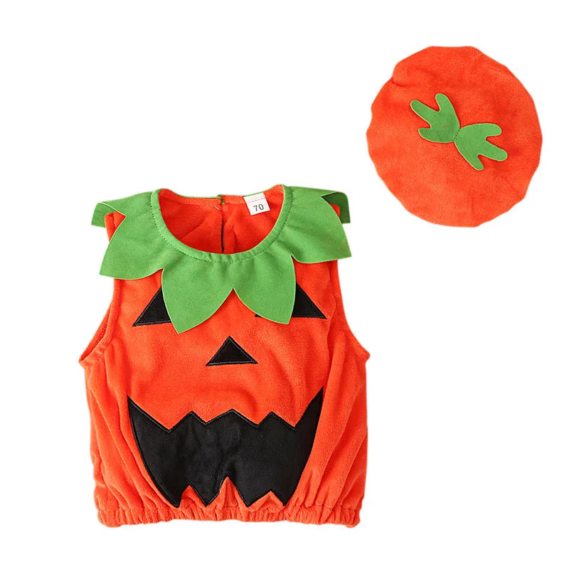 New Boy Sleeveless Set Costume Vest Set Infant Tops Pumpkin Outfits Boy Baby Toddler Hat Girl Halloween Fashion Baby Boy Clothes