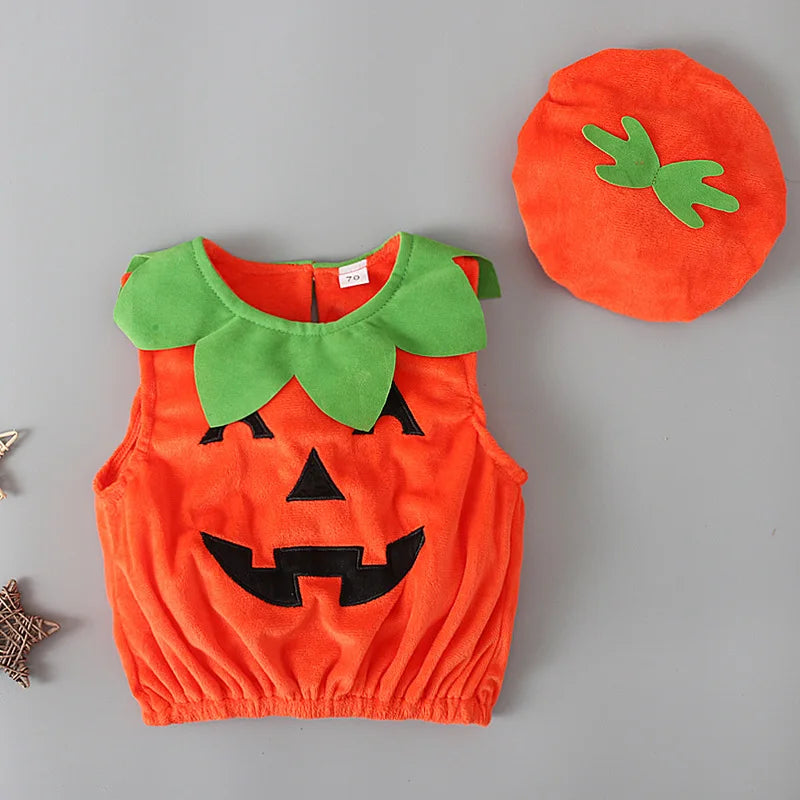 New Boy Sleeveless Set Costume Vest Set Infant Tops Pumpkin Outfits Boy Baby Toddler Hat Girl Halloween Fashion Baby Boy Clothes