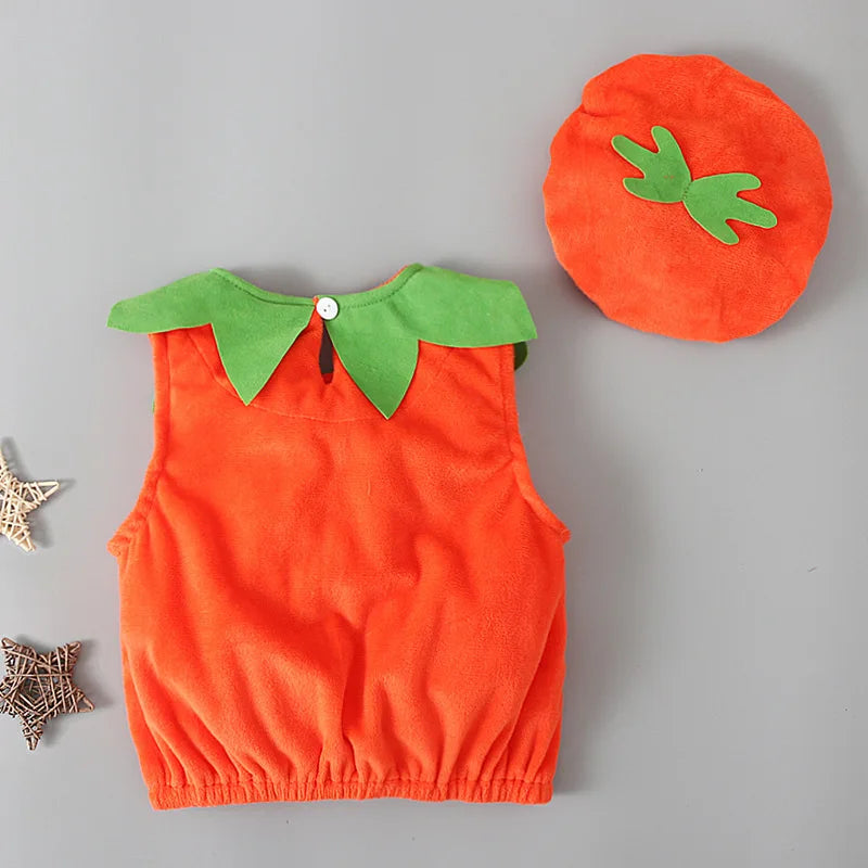 New Boy Sleeveless Set Costume Vest Set Infant Tops Pumpkin Outfits Boy Baby Toddler Hat Girl Halloween Fashion Baby Boy Clothes