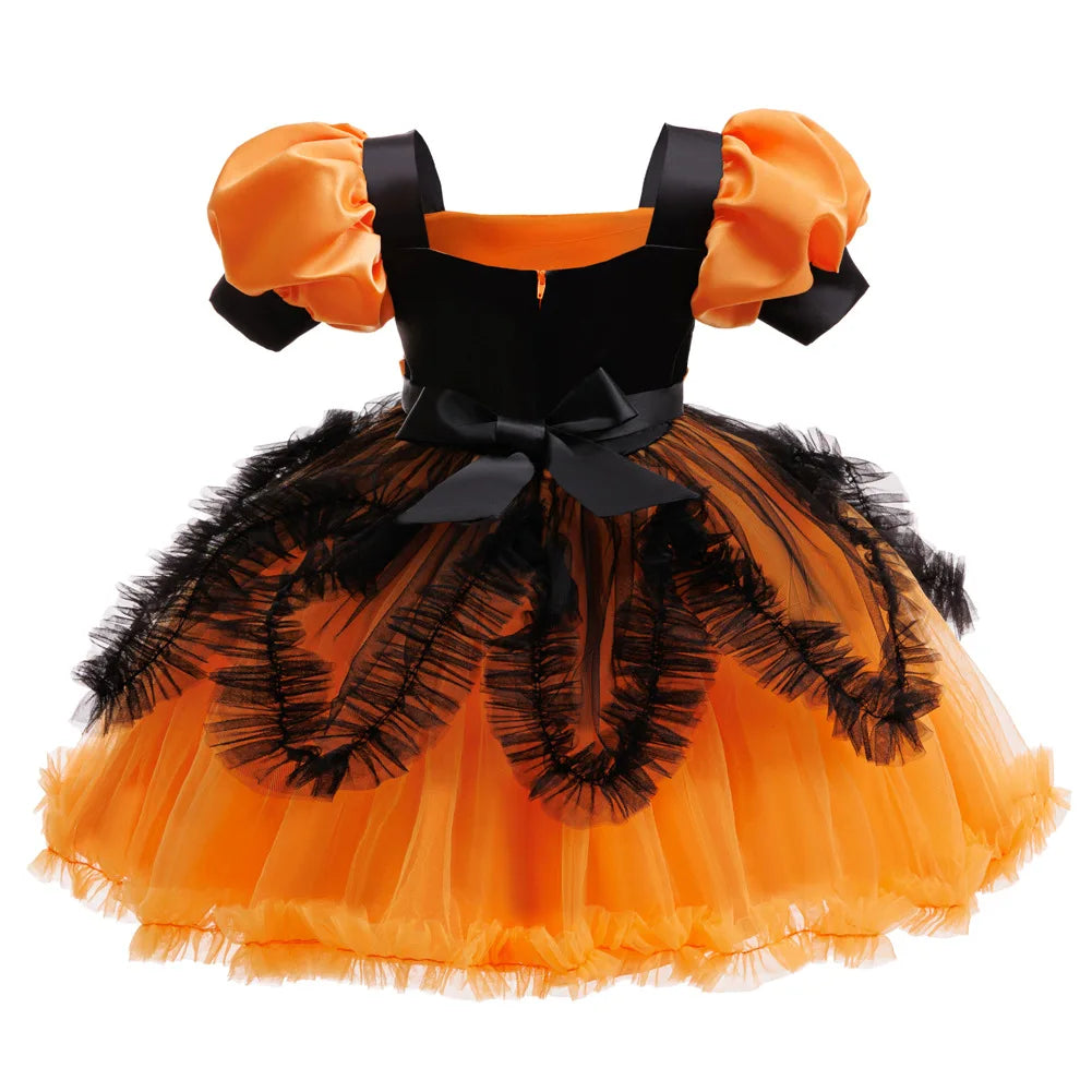Halloween costume girl cosplay performance kids dress orange dress