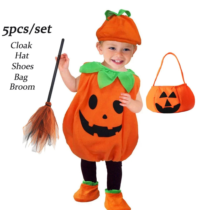 2025 Toddler Pumpkin Halloween Costume Set. Romper,Hat & Shoes.