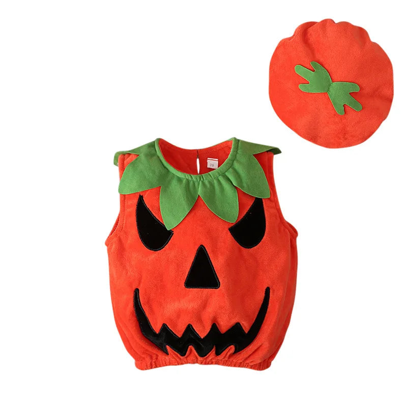 New Boy Sleeveless Set Costume Vest Set Infant Tops Pumpkin Outfits Boy Baby Toddler Hat Girl Halloween Fashion Baby Boy Clothes