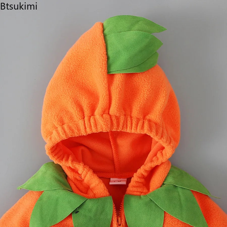2025 infant Baby Girl/Boy Halloween Costumes Outfit Pumpkin Long Sleeve Hooded Zipper Romper Footed Pants Leggings Two-piece Set