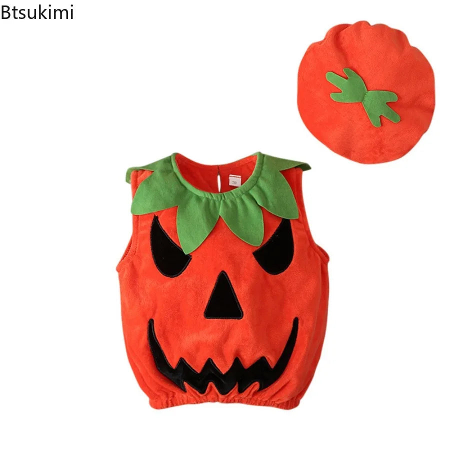 New Boy Sleeveless Set Costume Vest Set Infant Tops Pumpkin Outfits Boy Baby Toddler Hat Girl Halloween Fashion Baby Boy Clothes