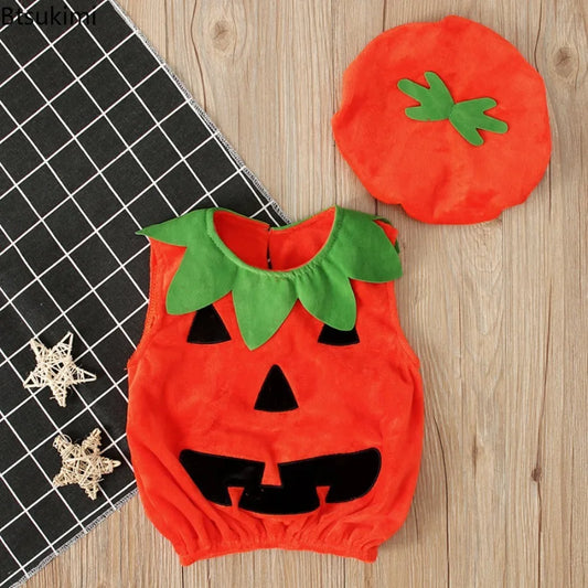 New Boy Sleeveless Set Costume Vest Set Infant Tops Pumpkin Outfits Boy Baby Toddler Hat Girl Halloween Fashion Baby Boy Clothes