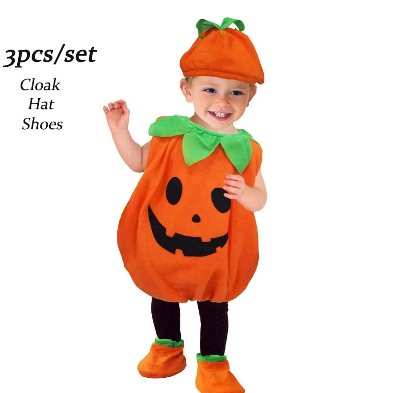 2025 Toddler Pumpkin Halloween Costume Set. Romper,Hat & Shoes.