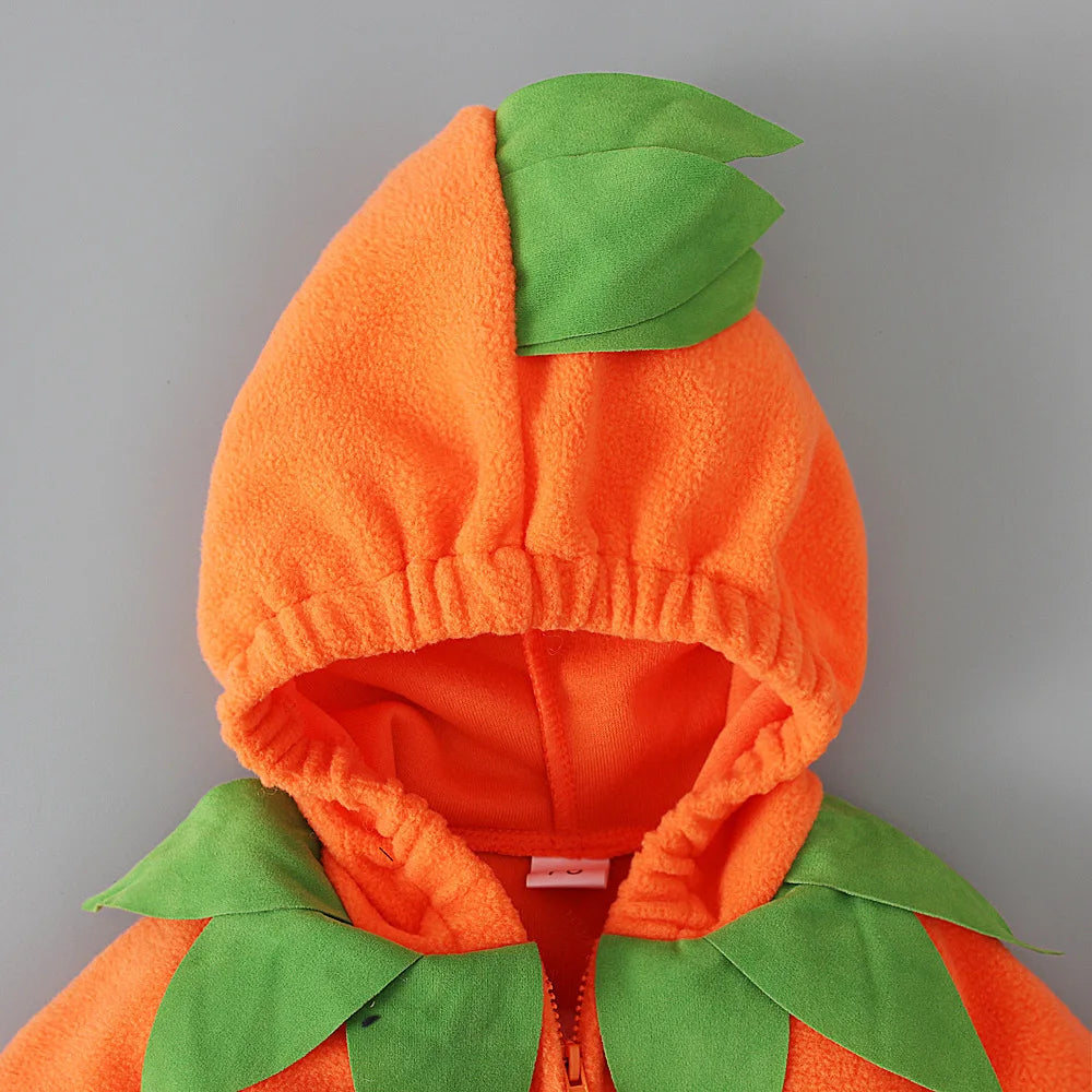 2025 infant Baby Girl/Boy Halloween Costumes Outfit Pumpkin Long Sleeve Hooded Zipper Romper Footed Pants Leggings Two-piece Set