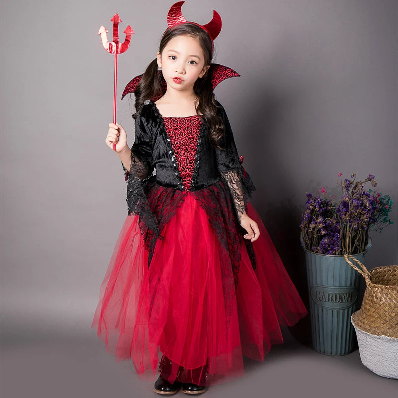 Cute Kids 60s Girls Boys Vintage Vampire Dress Halloween Villain Costume Play Wizard Apparel Kid All Saint's Day Pumpkin Outfit