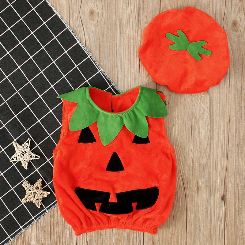 New Boy Sleeveless Set Costume Vest Set Infant Tops Pumpkin Outfits Boy Baby Toddler Hat Girl Halloween Fashion Baby Boy Clothes