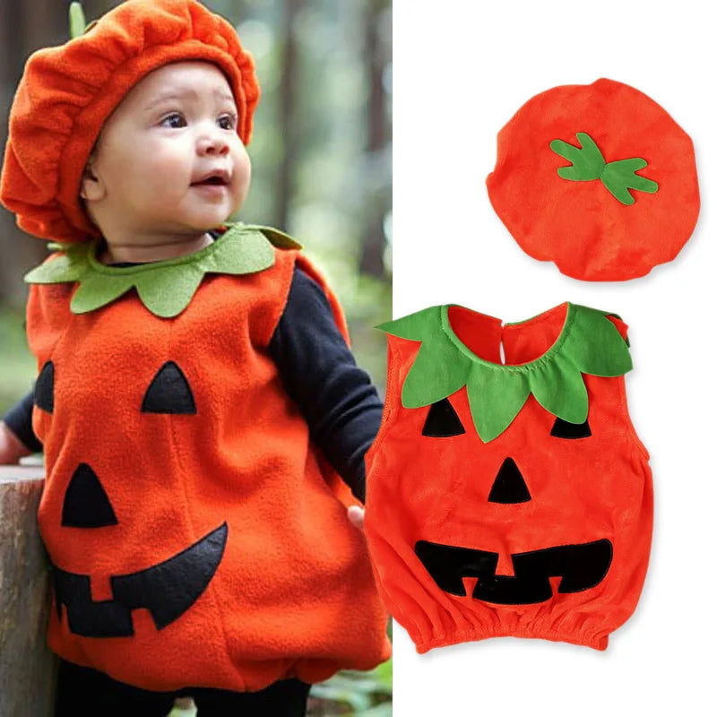 New Boy Sleeveless Set Costume Vest Set Infant Tops Pumpkin Outfits Boy Baby Toddler Hat Girl Halloween Fashion Baby Boy Clothes