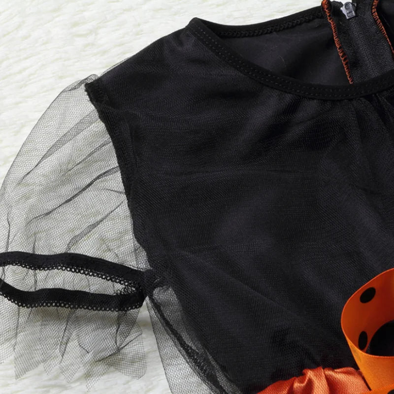 Girls Halloween Orange Witch Cosplay Costume Children Pumpkin Carnival Clothes Party Infant Witch Fancy Dress Clothing Set Hat